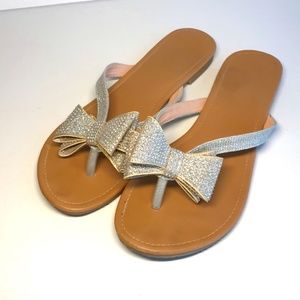 Silver Sparkle Bow Fip Flop Type Sandal